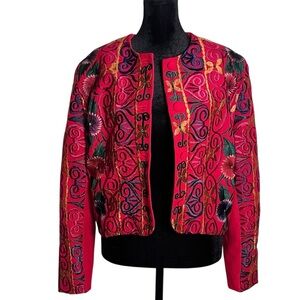 Handcrafted Guatemalan Embroidered Jacket – Vibrant Floral Boho | Size Small